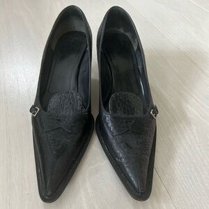 Prada Black Loafer Pointy Toe Kitten Heels Size 41